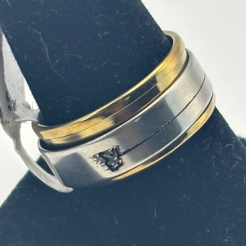Playboy Bunny Logo‎ Spinner Ring Mens Size 9 Silver Gold Tone Band Y2K Edgy